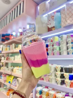 اسلایم شیک چهاررنگ صورتی لیمویی