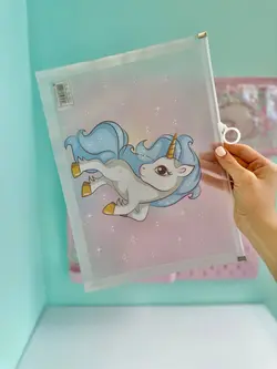 پوشه شفاف یونیکورن مو آبی
