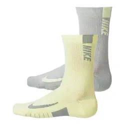 جوراب تنیس ساق بلند نایک Nike Multiplier Crew پک دوتایی- زرد/طوسی | تنیس ۲۴
