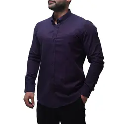 پیراهن آستین بلند یقه دکمه دار راه ریز پلاتین