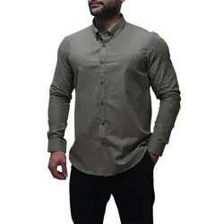 پیراهن آستین بلند یقه دکمه دار راه ریز پلاتین