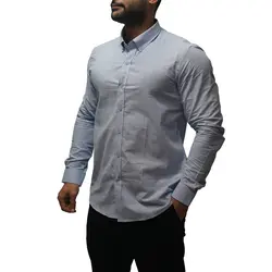 پیراهن آستین بلند یقه دکمه دار راه ریز پلاتین