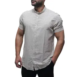 پیراهن آستین کوتاه یقه دیپلمات راه راه EQUAL