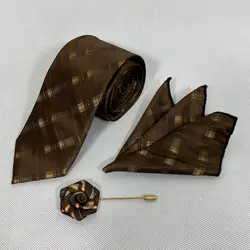 کراوات طرحدار هندسی قهوه ای1
