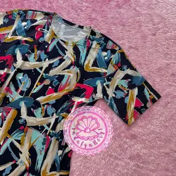 بلوز نخ پنبه ای استین کوتاه خط خطی