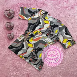 بلوز نخ پنبه ای استین کوتاه ترکیبی