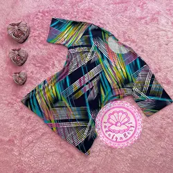 بلوز نخ پنبه ای استین کوتاه شبرنگی