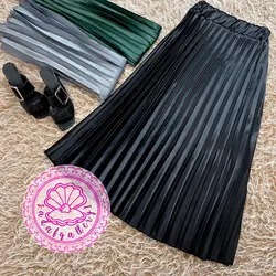 دامن ساتن پلیسه بلند در رنگبندی