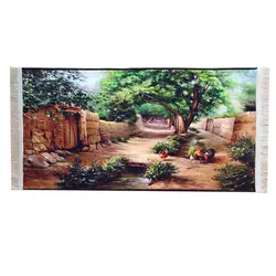 تابلو فرش کوچه باغ مرغ و خروس | تابلو فرش منظره سایز 100*50 کد 15003
