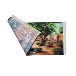 تابلو فرش کوچه باغ مرغ و خروس | تابلو فرش منظره سایز 100*50 کد 15003