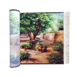 تابلو فرش کوچه باغ مرغ و خروس | تابلو فرش منظره سایز 100*50 کد 15003