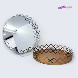 سینی گرد آینه ای طرح گشنیز | سینی دکوری کف آینه ای کد 36010