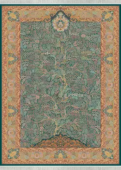 فرش 1500شانه طرح باغ گلشن ابریشم ریشه دستی