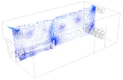 تهویه مطبوع یک دفتر با دو فن، شبیه سازی با انسیس فلوئنت