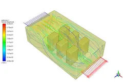 خنک کننده اتاق سرور شامل 6 کابینت، شبیه سازی با انسیس فلوئنت