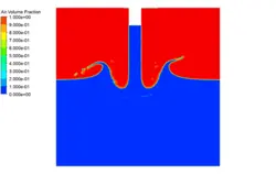 اثر جت نفت روی تانک آب (سه فازی)، شبیه سازی با انسیس فلوئنت