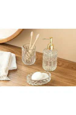 ظروف نگهدارنده شیشه ای ست حمام لوسیا گلس 3 عددی انگلیش هوم English Home