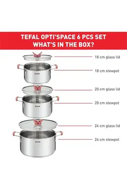 ست ظروف استیل Optispace - 6 عدد تفال Tefal