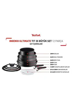 ست آشپزی 12 عددی نچسب مشکی تفال Tefal