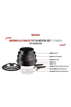 ست آشپزی 12 عددی نچسب مشکی تفال Tefal