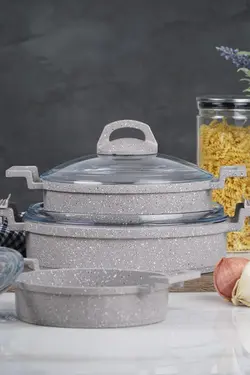 ست ماهیتابه سه عددی درب دار طوسی اجار Acar