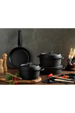 ست ظروف مشکی آلومینیومی ریخته گری 7 پارچه انگلیش هوم English Home