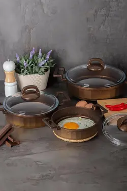 ست ماهیتابه Cast Prestige  قهوه ای 3 عددی اجار Acar