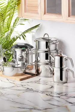 ست ظروف  پخت وپز جهیزیه 17 پارچه پلاتینیوم استیل ضد زنگ کاراجا Karaca