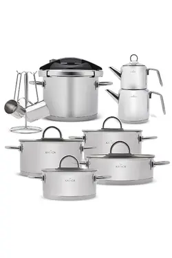 ست ظروف  پخت وپز جهیزیه 17 پارچه پلاتینیوم استیل ضد زنگ کاراجا Karaca