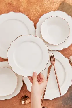 ظروف غذاخوری چینی 6 نفره  24 پارچه پلاتین بادام کاراجا Karaca