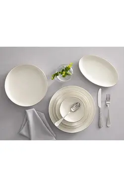 سرویس ظروف غذاخوری سفید چینی لبه طرحدار مدل تورینو طرح ساده 27 تیکه انگلیش هوم English Home