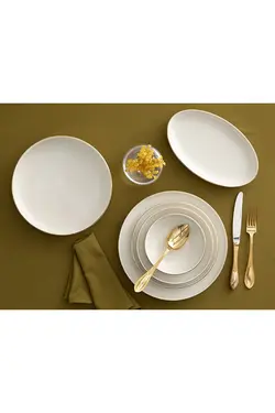 سرویس ظروف غذاخوری سفید چینی لبه طرحدار مدل تورینو طرح ساده 27 تیکه انگلیش هوم English Home