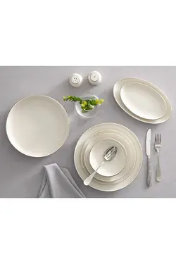 سرویس ظروف غذاخوری سفید چینی لبه نقره ای مدل تورینو طرح ساده 54 تیکه انگلیش هوم English Home