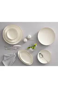 سرویس ظروف غذاخوری سفید چینی لبه نقره ای مدل تورینو طرح ساده 54 تیکه انگلیش هوم English Home