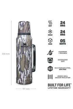 قمقمه کلاسیک وکیوم استیل ضد زنگ 1 لیتری - بلوط خزه‌ای استنلی Stanley