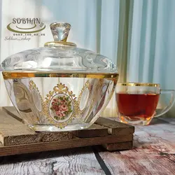 قندان سه گوش لب طلا ونا مدل گلدار