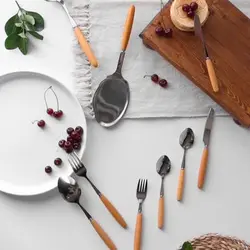 قاشق و چنگال استیل فله دسته چوبی