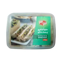 مشخصات، قیمت، خرید و پخش عمده حلوا شکری پسته ای سم سم 400 گرم