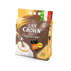 کاپوچینو فوری ساشه ای همراه با کاکائو و لیوان مخصوص 20 تایی کافه کراون CAFÉ CROWN cappuccino