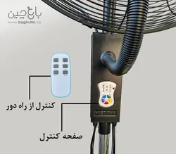 خرید پنکه مه پاش فضای باز | پنکه مه پاش ریموت دار ۷۵ | باغچین مبلمان فضای باز