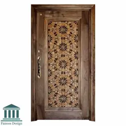 درب تمام چوب مسجد گره چینی روکش راش کد 30399