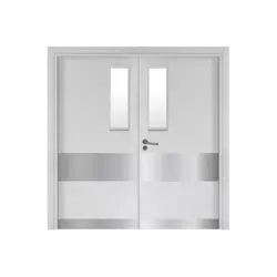 درب بیمارستانی پلی وود قاب شیشه ای و استیل خور دو لنگه کد 60004