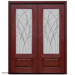 درب لابی تمام چوب دو لنگه رنگ فندقی مدل 21021