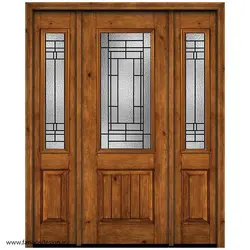 درب لابی تمام چوب سه لنگه لنگه رنگ عسلی مدل 21017