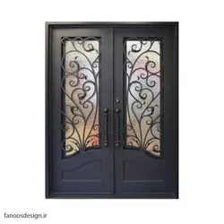 درب فلزی فرفورژه لوکس دو لنگه و شیشه خور کد 505