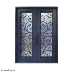درب فرفورژه فلزی لوکس دو لنگه و شیشه خور کد 504