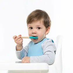قاشق دوعددی سیلیکونی دسته چوبی (طوسی-صورتی) minikoioi