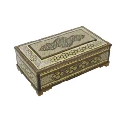 ست جعبه دستمال کاغذی، جعبه قاشق چنگالی و سطل خاتم کاری کلبه ای