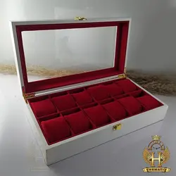 جعبه ساعت لوکس کلکسیونی چوبی 12تایی رنگ سفید box12105