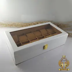 جعبه ساعت لوکس کلکسیونی چوبی 12تایی رنگ سفید box12106